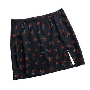 Shein Y2k Style Black Cherry Bodycon Side Slit Mini Skirt Medium